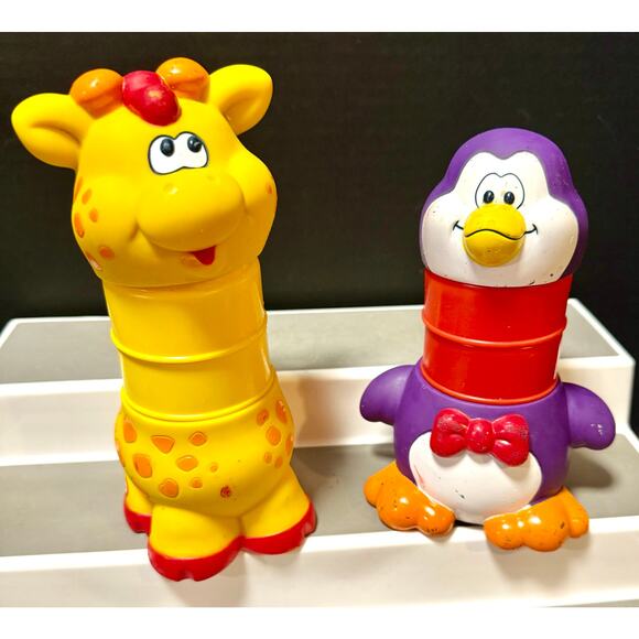 VINTAGE LITTLE TIKES STACKING LEARNING ANIMALS GIRAFFE & PENGUIN - Picture 1 of 7